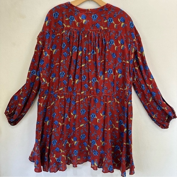 Free People Flower Fields Maroon with Blue Floral Pattern Mini Dress Medium - Picture 4 of 10